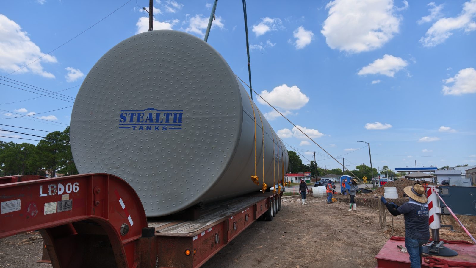 32,000 Gallon Single-Compartment UST in stock at the Stealth Tanks warehouse near Houston, Texas
